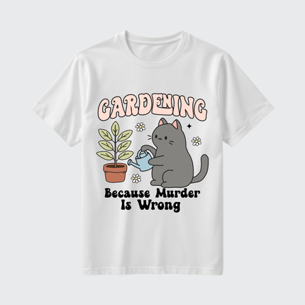cat gardening white t-shirt
